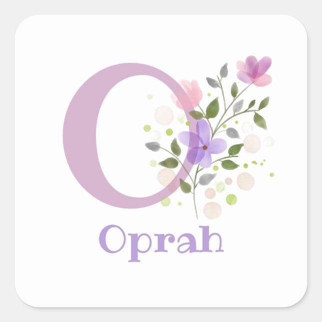 Sticker Carré Personnalisé avec le nom Oprah et First Initial. (Devant)
