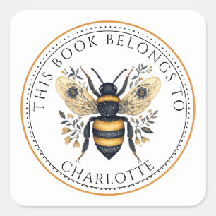 Sticker Carré Personnalisé Ce livre appartient à Floral Bee