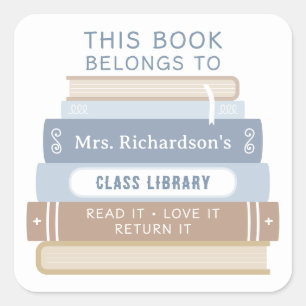 Sticker Carré Personnalisé Ce Livre Appartient À La Bibliothèque