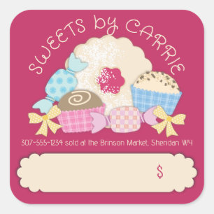 Sticker Carré Personnalisé couleur bonbons truffes biscuit étiqu