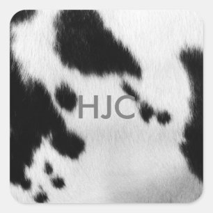 Sticker Carré Personnalisé. Faux Vache noire et blanche Cachée.