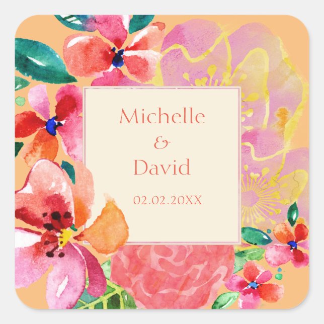 Sticker Carré Personnalisé Hawaï Tropical Floral Splash (Devant)