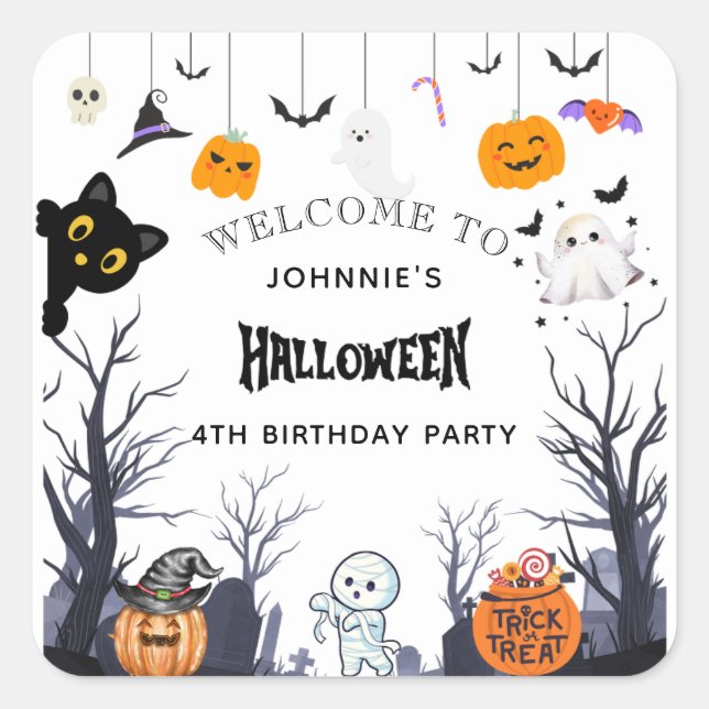 Sticker Carré Personnalisé Joyeux Halloween anniversaire (Devant)