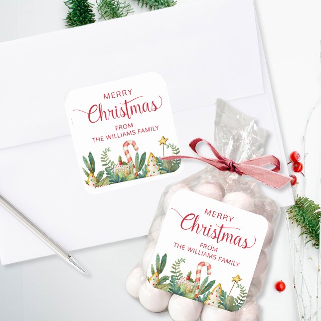 Sticker Carré Personnalisé, Joyeux Noël, Vacances vertes Cookies (Créateur téléchargé)