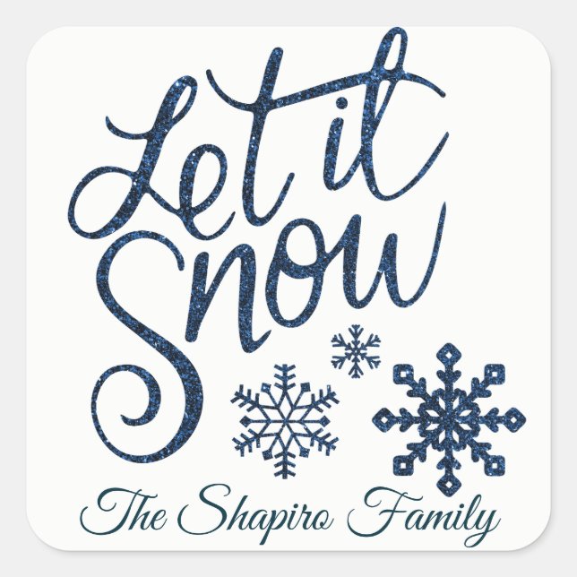 Sticker Carré Personnalisé LAISSER NEIGE Noël Blanc Bleu Bleu (Devant)