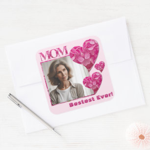 Sticker Carré Personnalisé Meilleure Maman Jamais Photo Floral C