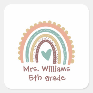 Sticker Carré Personnalisé Moderne Cute Rainbow Enseignant
