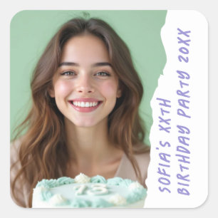 Sticker Carré Personnalisé Moderne Pic Nom Année Anniversaire Fê