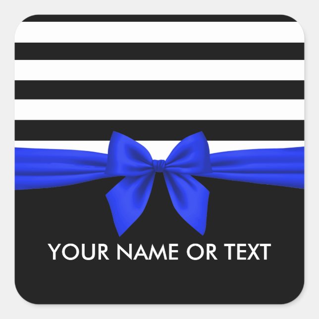Sticker Carré Personnalisé noir, blanc Stripes festif Blue Bow (Devant)