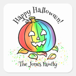 Sticker Carré Personnalisé Nom Joyeux Halloween Pride Citrouille