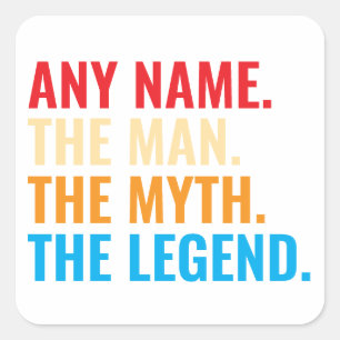 Sticker Carré Personnalisé Nom L'Homme Le Mythe La Légende Rétro