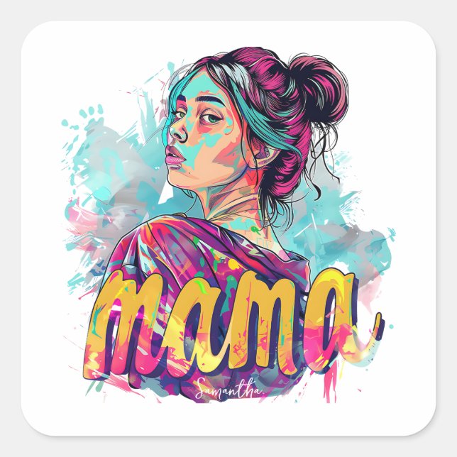 Sticker Carré Personnalisé Retro Mama Pop Art (13) (Devant)