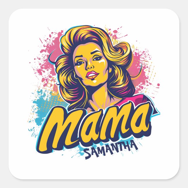 Sticker Carré Personnalisé Retro Mama Pop Art (14) (Devant)