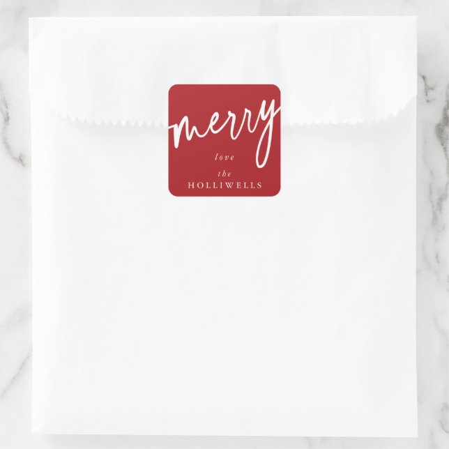 Sticker Carré Personnalisé Rouge + Blanc "Joyeux" Noël/Fête (Sac)