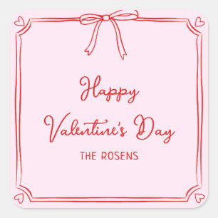 Sticker Carré Personnalisé Saint-Valentin Fête Blush Pink Bow Co