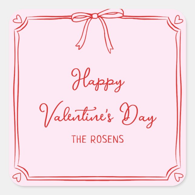 Sticker Carré Personnalisé Saint-Valentin Fête Blush Pink Bow Co (Devant)