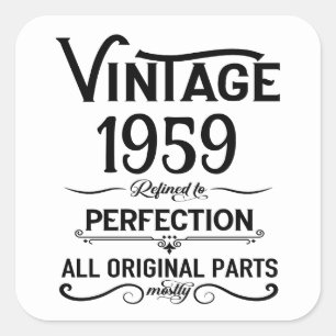 Sticker Carré Personnalisé vintage 65e anniversaire cadeaux noir