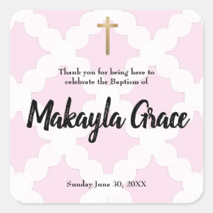 Sticker Carré Personnalisée petite fille rose baptême merci