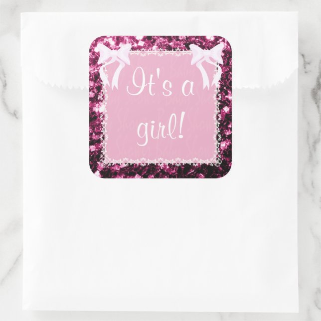 Sticker Carré Personnaliser bébé fille douche rose étincelles (Sac)