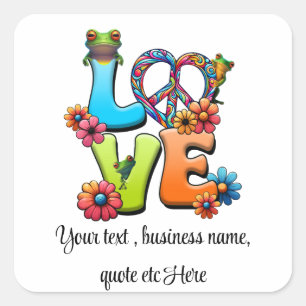 Sticker Carré Personnaliser Boho Frog Peace Super Hippie