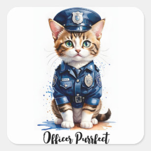 Sticker Carré Personnaliser Chat dans Police Uniforme Aquarelle