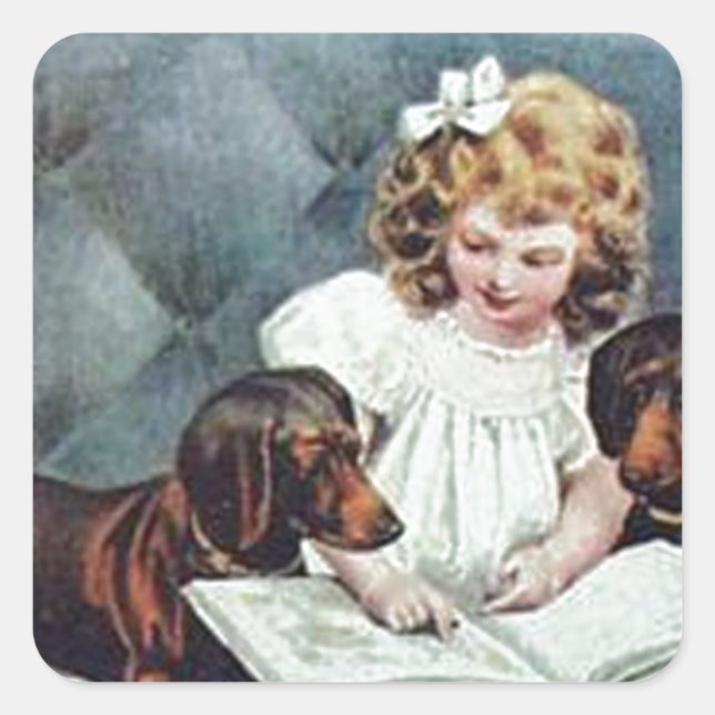 Sticker Carré Personnaliser Dachshunds avec enfants cadeaux d'ar (Devant)