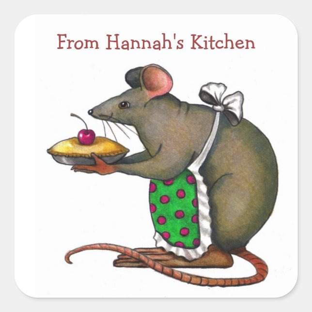 Sticker Carré Personnaliser : De Ma Cuisine : Cute Rat (Devant)
