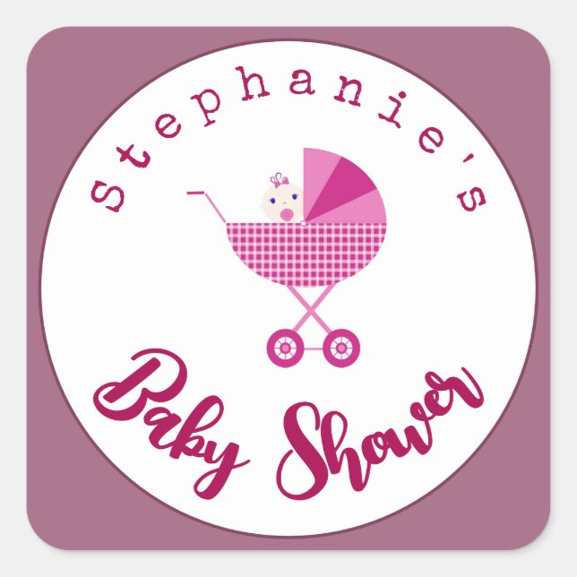 Sticker Carré Personnaliser le Baby shower de transport rose (Devant)