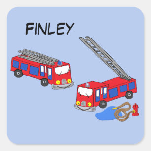 Sticker Carré Personnaliser les camions de pompiers rouges