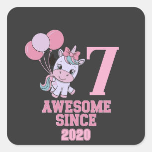 Sticker Carré Personnaliser Magique 7 ans Vieux Unicorn Annivers