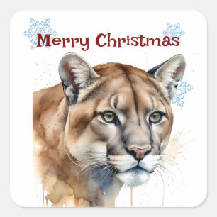 Sticker Carré Personnaliser sur les animaux de Noël Cougar