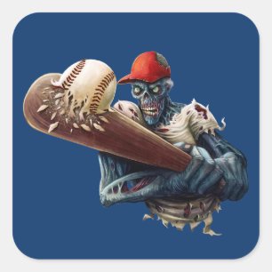 Sticker Carré Personnaliser Zombie Baseball Slugger effrayant Ha