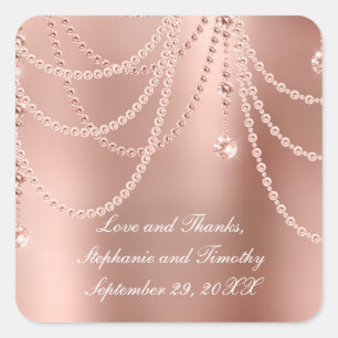 Sticker Carré Personnalisez le Mariage Rose Gold Pearls Diamond 