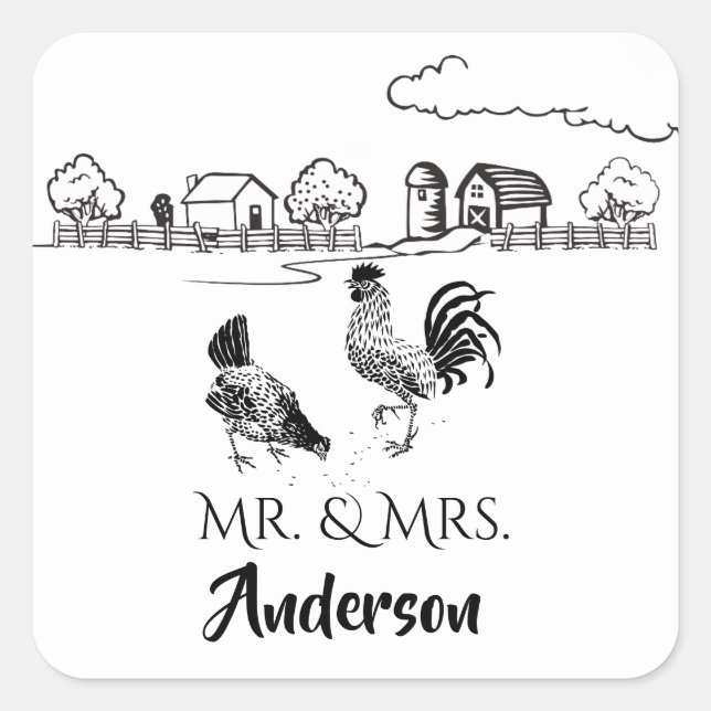 Sticker Carré Personnalité de M. et Mme Chickens Rooster Hen Far (Devant)