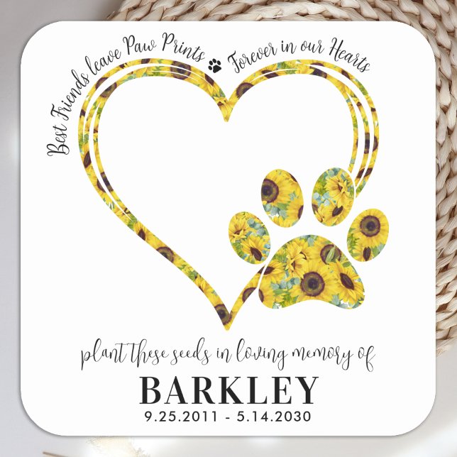 Sticker Carré Pet Memorial Seed Packet Empreinte de patte Heart  (Créateur téléchargé)