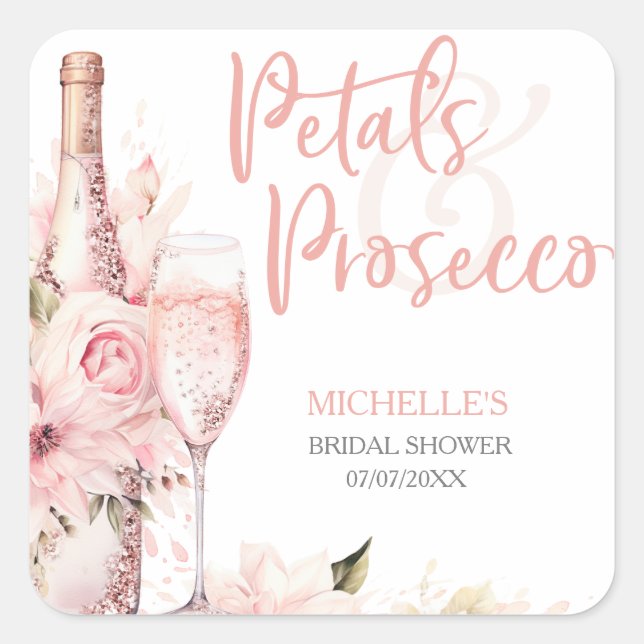 Sticker Carré Pétales de saumon rose pâle et Floral de Prosecco (Devant)