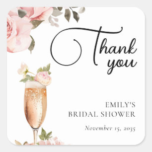 Sticker Carré Pétales et Prosecco Fête de Mariage Florale