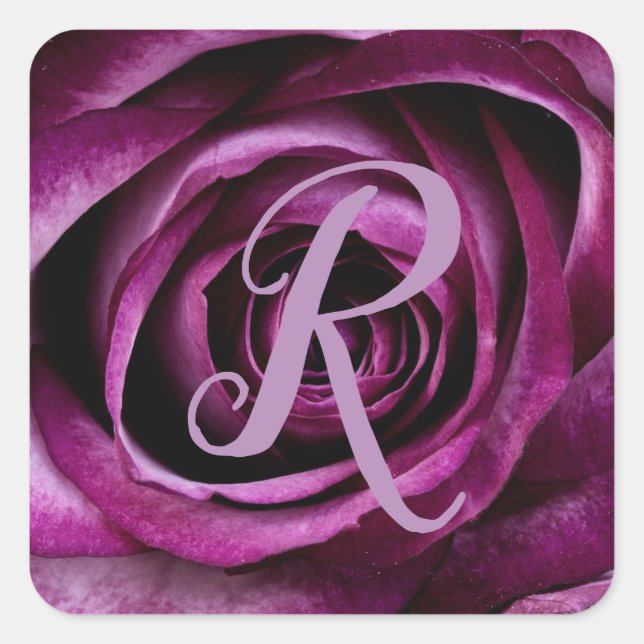 Sticker Carré Pétales Roses pourpres Fleur Floral Monogramme ini (Devant)