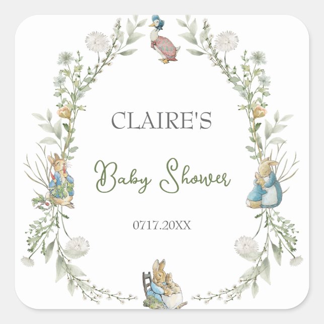 Sticker Carré Peter le Baby shower Fleur sauvage d'aquarelle Rab (Devant)