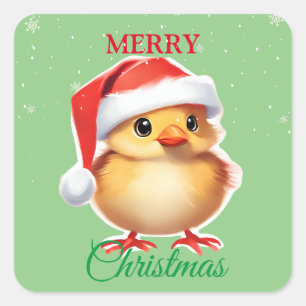 Sticker Carré Petit animal chick Père Noël Costume de Noël