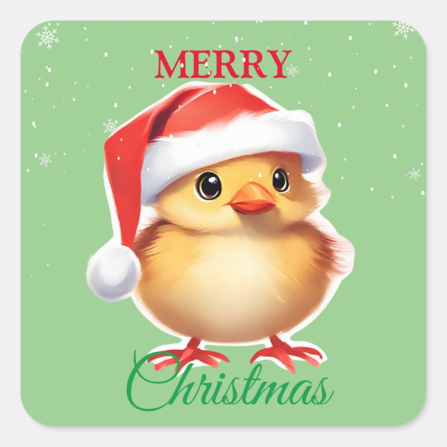 Sticker Carré Petit animal chick Père Noël Costume de Noël (Devant)