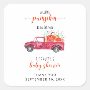 Sticker Carré Petit Baby shower Citrouille Camion Rouge Automne 