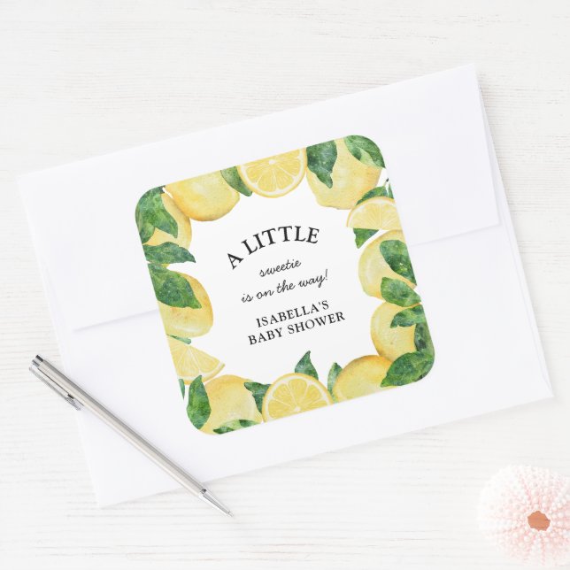 Sticker Carré Petit Baby shower de citron doux (Enveloppe)
