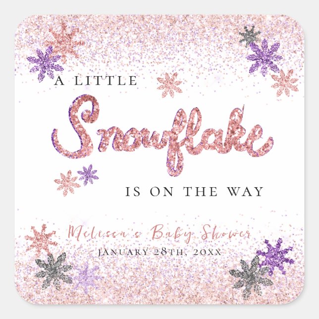 Sticker Carré Petit Baby shower de fille d'hiver de Flamme de ne (Devant)
