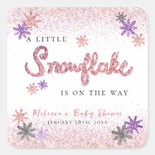 Sticker Carré Petit Baby shower de fille d'hiver de Flamme de ne