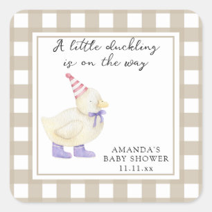 Sticker Carré Petit Canard Chanceux Baby Shower