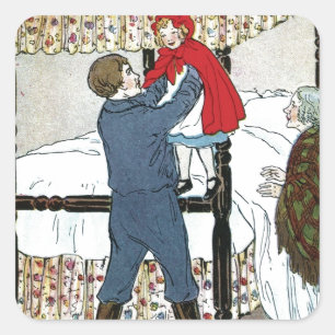 Sticker Carré Petit chaperon rouge : Petit coffre rouge