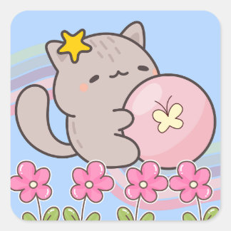 Sticker Carré petit chat mignon