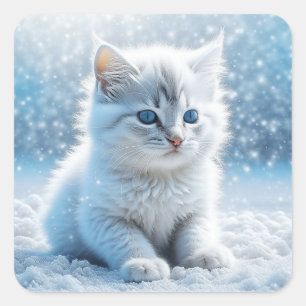 Sticker Carré Petit chaton blanc dans Noël de neige