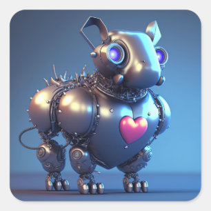 Sticker Carré Petit chien robot avec grand coeur Saint Valentin